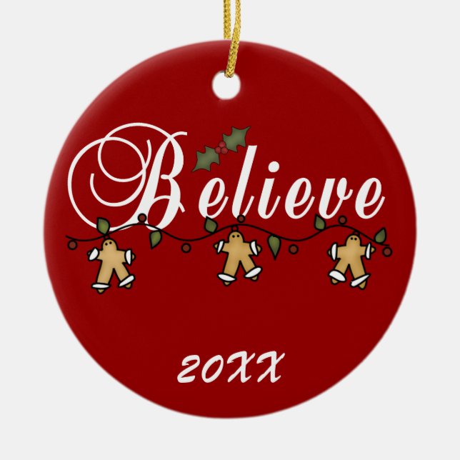 Gingerbread String Believe Keepsake Ornament (Front)