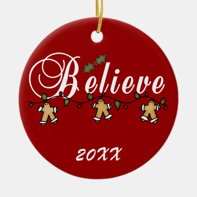 Gingerbread String Believe Keepsake Ornament (Front)