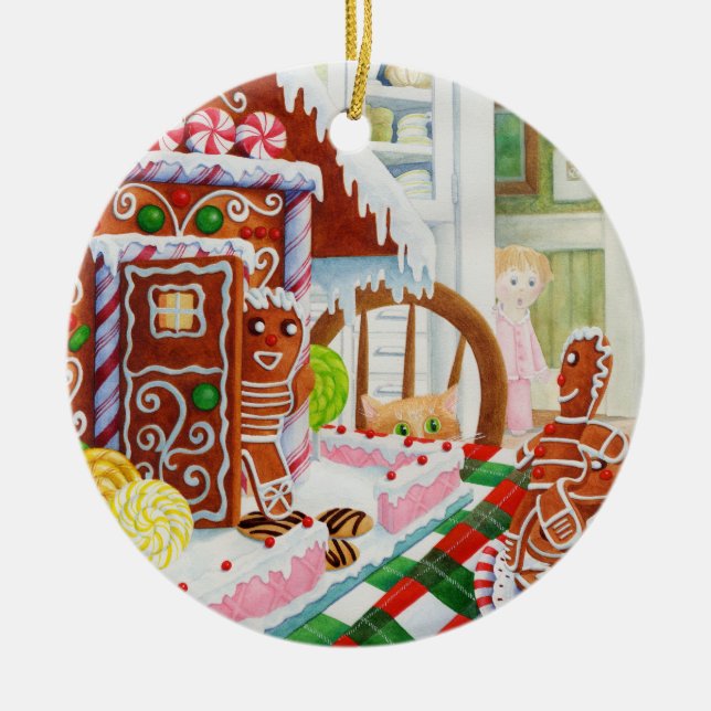 GINGERBREAD SURPRISE Ceramic Circle Ornament (Front)