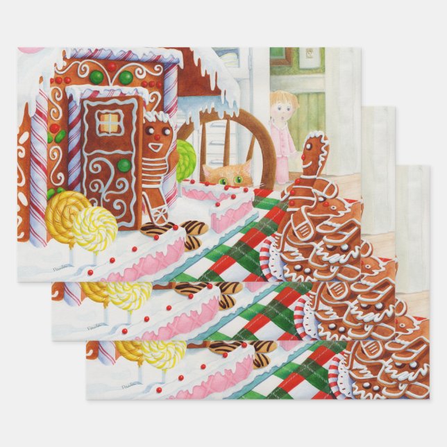 GINGERBREAD SURPRISE Flat Sheet Wrapping Paper  (Set)