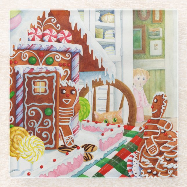 GINGERBREAD SURPRISE Glass Beverage Coaster (Front)
