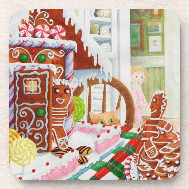 GINGERBREAD SURPRISE Hard Plastic Coasters (Front)