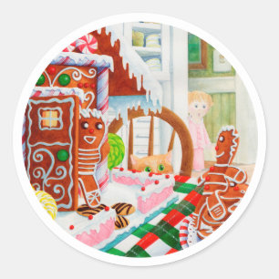 GINGERBREAD SURPRISE Large Round Stickers