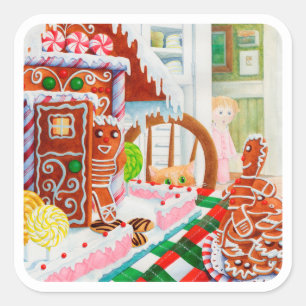 GINGERBREAD SURPRISE Large Square Stickers
