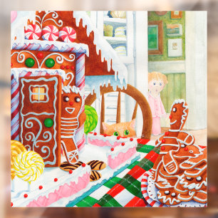 GINGERBREAD SURPRISE Square Window Cling Decal