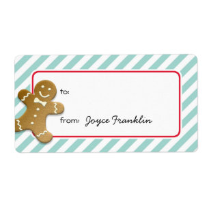 Gingerbread teal stripes custom to from gift tag