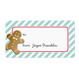 Gingerbread teal stripes custom to from gift tag