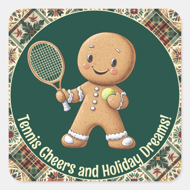 Gingerbread Tennis Grand Slam 🎾🎄custom text Square Sticker (Front)