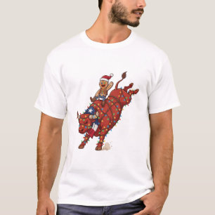 Gingerbread Texas Bull Christmas Light Cowboy T-Shirt