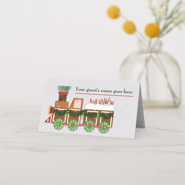 Gingerbread Train Christmas Party Place Card (Front)