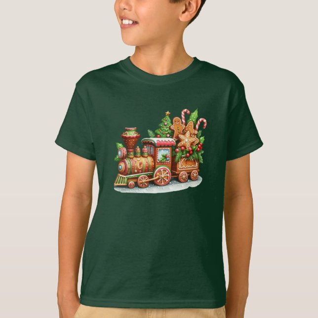 Gingerbread Train Holiday Boys T-Shirt (Front)
