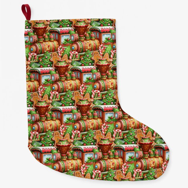Gingerbread Train Holiday Christmas Stocking (Front)