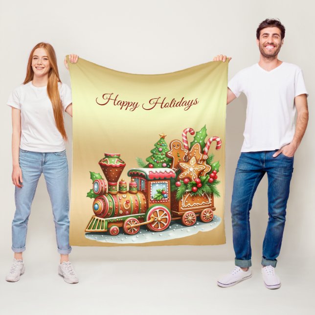 Gingerbread Train Holiday Fleece Blanket (In Situ)