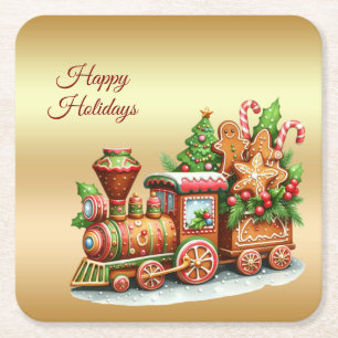 Gingerbread Train Holiday Paper Coaster