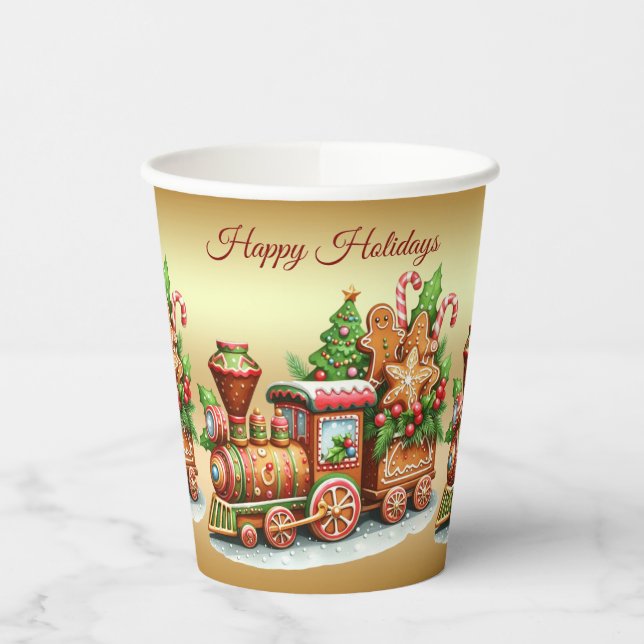 Gingerbread Train Holiday Paper Cups (Left)