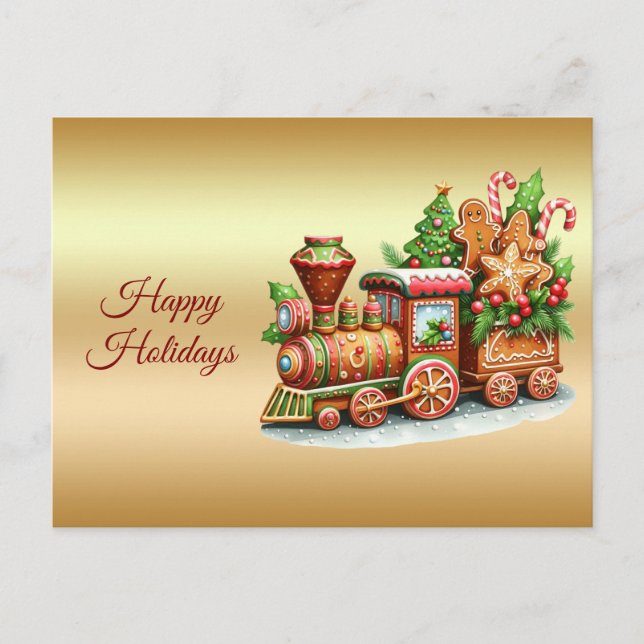 Gingerbread Train Holiday Postcard (Front)
