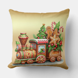 Gingerbread Train Holiday Throw Pillow