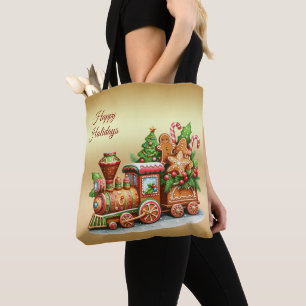 Gingerbread Train Holiday Tote Bag