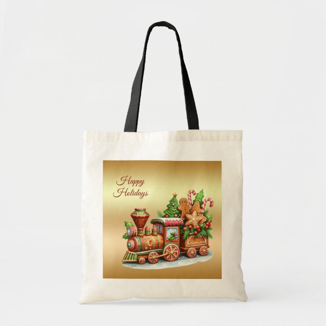 Gingerbread Train Holiday Tote Bag (Front)