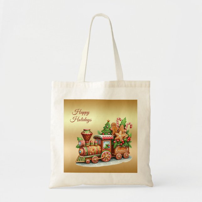Gingerbread Train Holiday Tote Bag (Front)