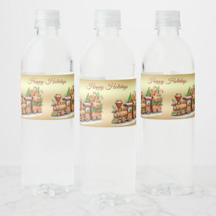 Gingerbread Train Holiday Water Bottle Label