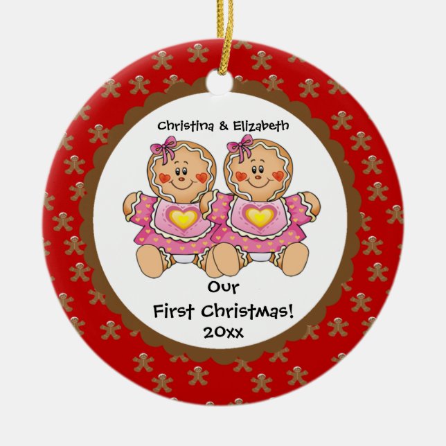 Gingerbread Twins Baby's First Christmas Ornament (Front)