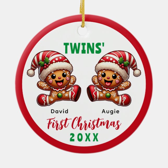 Gingerbread Twins' First Christmas Ceramic Tree Decoration (Back)