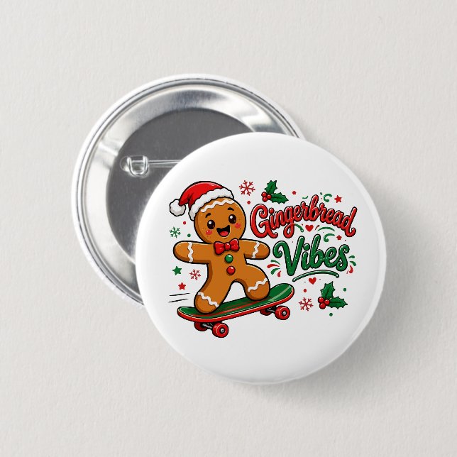 Gingerbread Vibes Skateboard Christmas 6 Cm Round Badge (Front & Back)