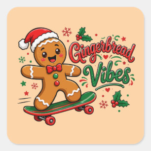 Gingerbread Vibes Skateboard Christmas Square Sticker