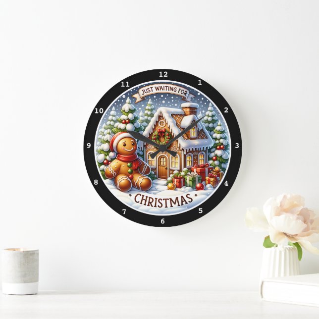 Gingerbread Village Charm Festive Christmas Wall  Large Clock (Home)