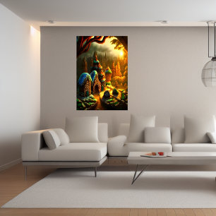 Gingerbread village in the forest AI Art Poster