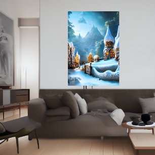 Gingerbread village in the snow   AI Art  Poster