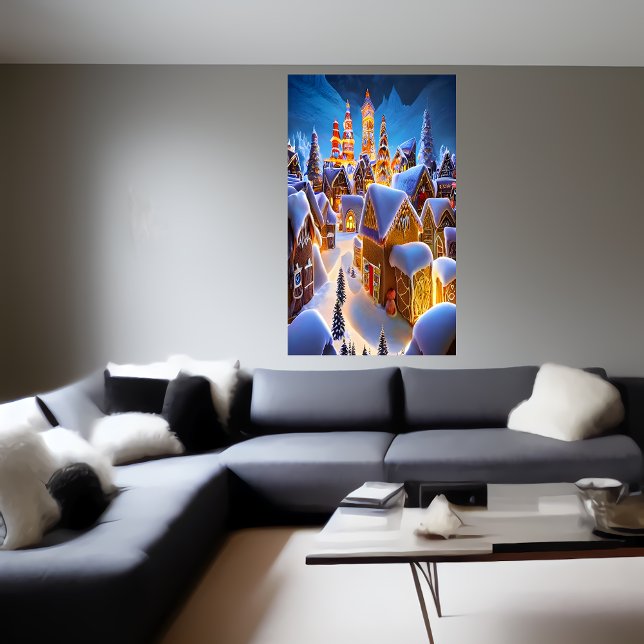 Gingerbread village in the snow | AI Art  Poster (Creator Uploaded)