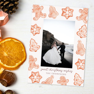 Gingerbread Watercolor Modern Christmas Photo Card