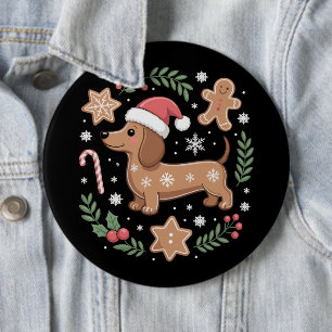 Gingerbread Weiner Dog Lover Dachshund Christmas 6 Cm Round Badge