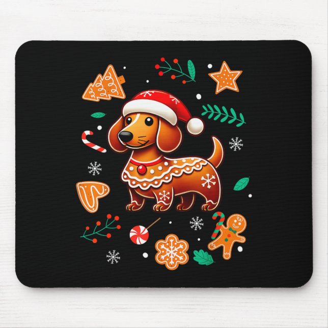 Gingerbread Weiner Dog Lover Dachshund Christmas C Mouse Pad (Front)