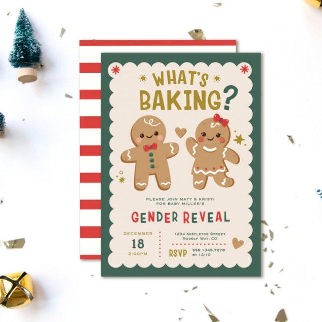 Gingerbread What's Baking Christmas Gender Reveal Invitation (What's Baking? Gingerbread Gender reveal invitation, Christmas Gender reveal invite, He or She)