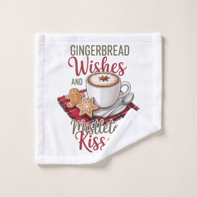 Gingerbread Wishes and Mistletoe Kisses Christmas Bath Towel Set (Wash Cloth)