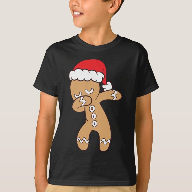 Gingerbread With Santa Hat Cute Dabbing Gingerbrea T-Shirt (Front)