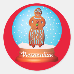 Gingerbread woman cookie snow globe winter classic round sticker
