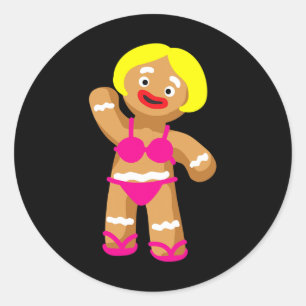 Gingerbread Woman In Bikini Christmas In July Part Classic Round Sticker
