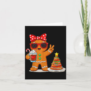 Gingerbread Women Drinking Coffee Christmas Tree C Card
