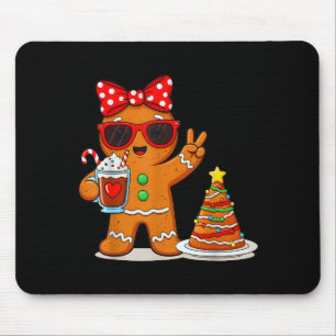 Gingerbread Women Drinking Coffee Christmas Tree C Mouse Pad