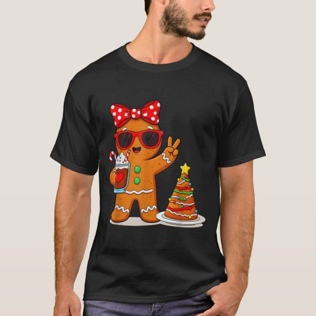 Gingerbread Women Drinking Coffee Christmas Tree C T-Shirt (Front)