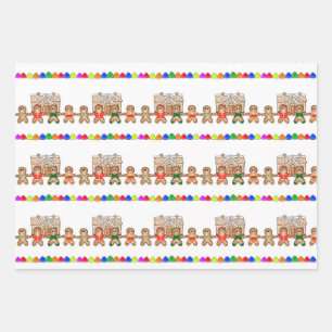 Gingerbread Wrapping Paper Flat Sheet Set of 3
