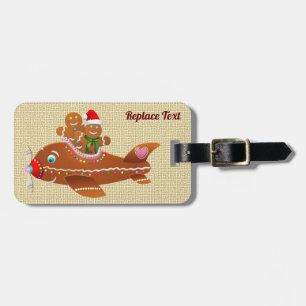 Gingerbread Xmas Aeroplane Cartoon Luggage Tag