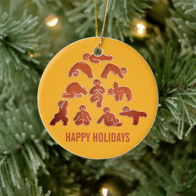 Gingerbread Yoga Holiday Ceramic Tree Decoration (Tree)