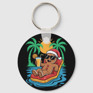 Gingerbreadman Christmas In July Summer Pool Beach Key Ring