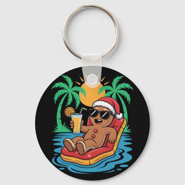 Gingerbreadman Christmas In July Summer Pool Beach Key Ring (Front)