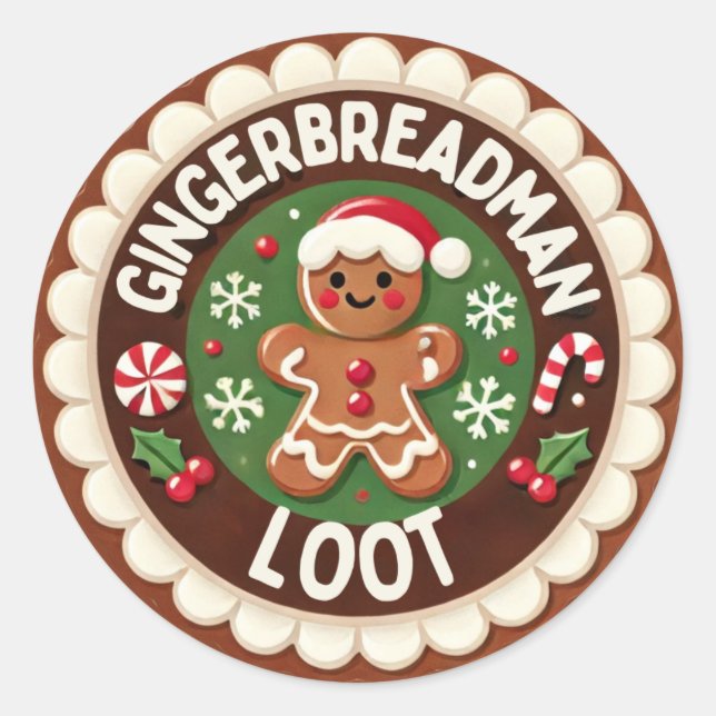Gingerbreadman Loot Favour Bag Sticker (Front)